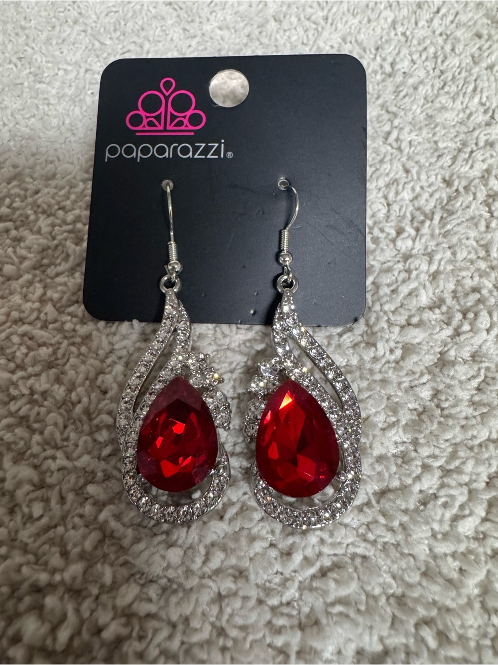 Paparazzi Red Teardrop Crystal Halo Dangle Earrings